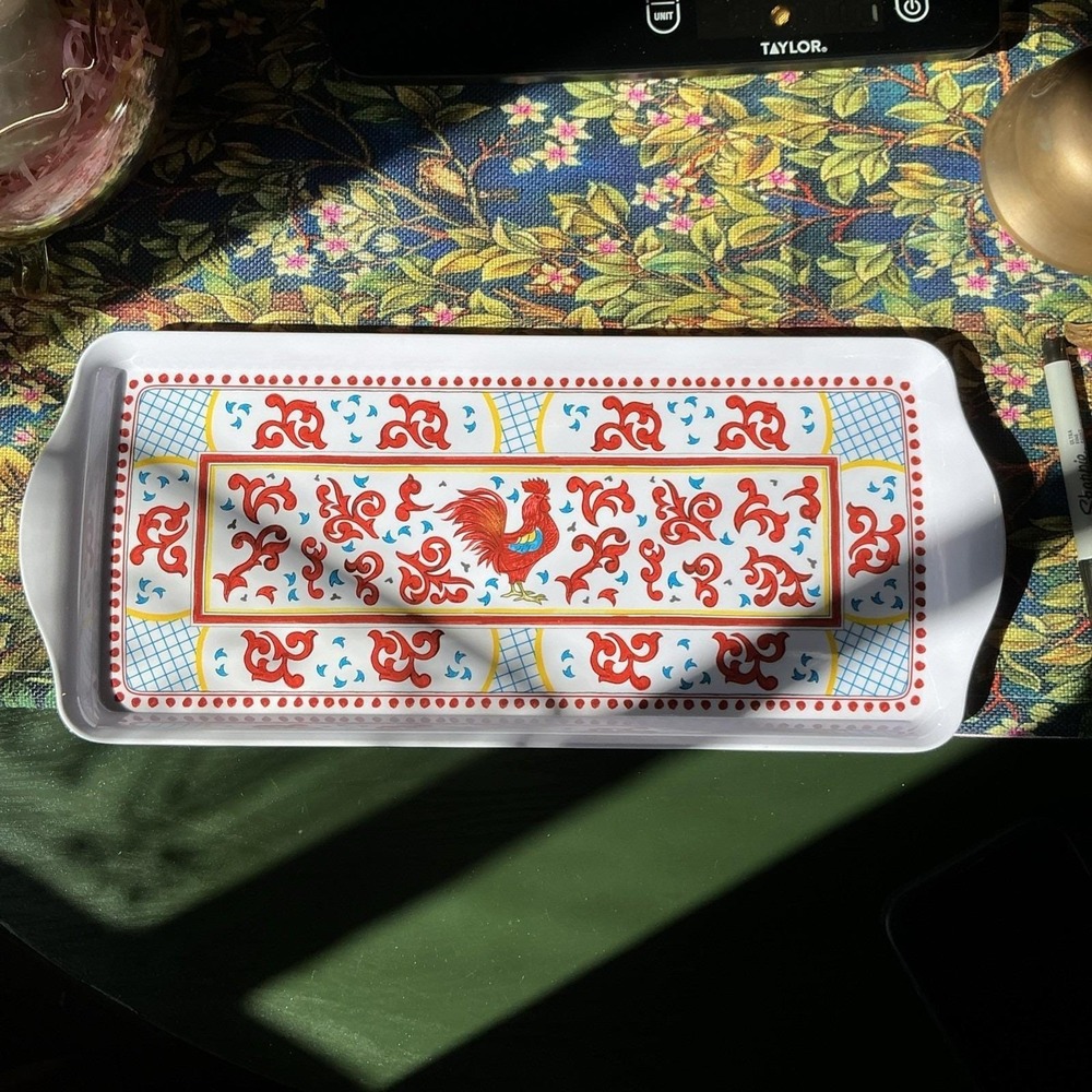 Sur‎ La Table Red Rooster Melamine Handled Serving Tray